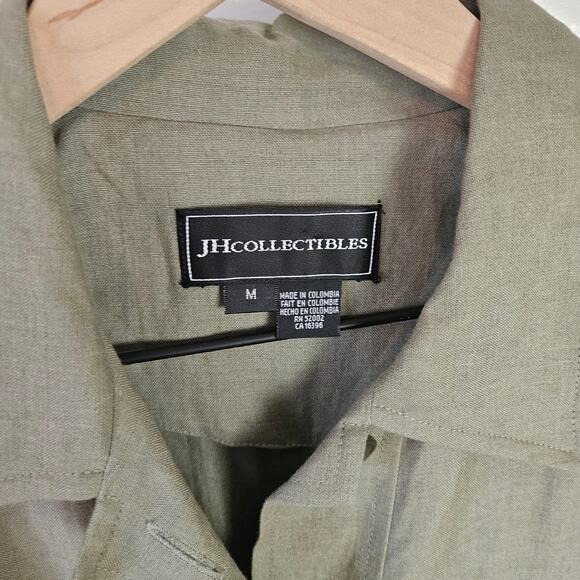 Linen Long‎ Trench Jacket M Olive Green Button Front Lagenlook - Picture 6 of 10